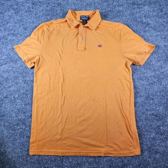 Vintage Polo Jeans Co Ralph Lauren Orange Polo Shirt Men's Medium American Flag - Picture 2 of 7